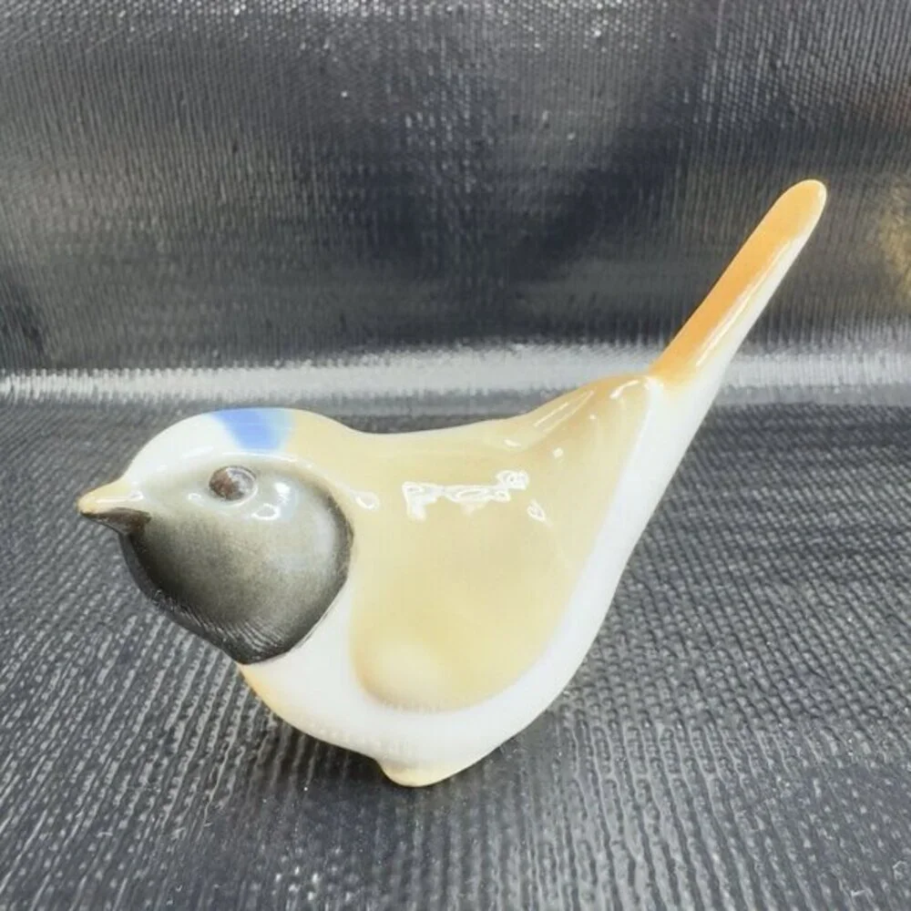 Lomonosov Sitting White Blue Multicolored Bird Longtailed Tit‎ Figurine USSR VTG